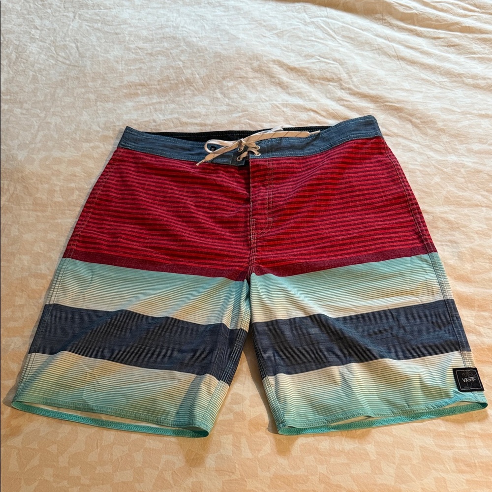 Vans Men's Red and Blue Striped Board Shorts
